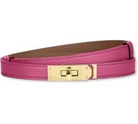 HEVIBK Women Skinny Leather Belt Classic Solid Color Alloy Turn Lock Ladies Adjustable Leather Belt Slim Thin Waist Belt (Rose/Gold)