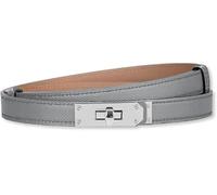 HEVIBK Women Skinny Leather Belt Classic Solid Color Alloy Turn Lock Ladies Adjustable Leather Belt Slim Thin Waist Belt (Light Grey/Silver)