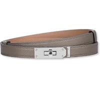 HEVIBK Women Skinny Leather Belt Classic Solid Color Alloy Turn Lock Ladies Adjustable Leather Belt Slim Thin Waist Belt （Grey Brown/Silver）