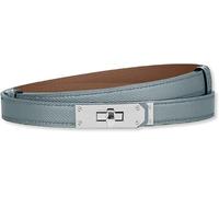HEVIBK Women Skinny Leather Belt Classic Solid Color Alloy Turn Lock Ladies Adjustable Leather Belt Slim Thin Waist Belt （Light Blue/Silver）