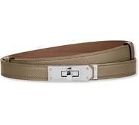 HEVIBK Women Skinny Leather Belt Classic Solid Color Alloy Turn Lock Ladies Adjustable Leather Belt Slim Thin Waist Belt （Brown Green/Silver）