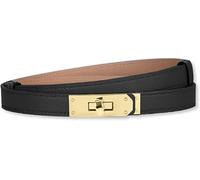 HEVIBK Women Skinny Leather Belt Classic Solid Color Alloy Turn Lock Ladies Adjustable Leather Belt Slim Thin Waist Belt（Black/gold）