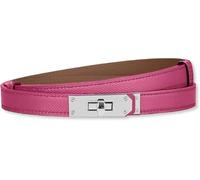 HEVIBK Women Skinny Leather Belt Classic Solid Color Alloy Turn Lock Ladies Adjustable Leather Belt Slim Thin Waist Belt (Rose/Silver)