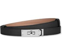 HEVIBK Women Skinny Leather Belt Classic Solid Color Alloy Turn Lock Ladies Adjustable Leather Belt Slim Thin Waist Belt(Black/Silver)