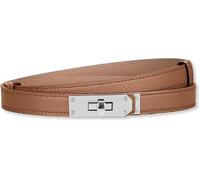 HEVIBK Women Skinny Leather Belt Classic Solid Color Alloy Turn Lock Ladies Adjustable Leather Belt Slim Thin Waist Belt （Caramel/Silver）