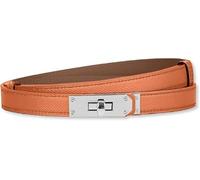 HEVIBK Women Skinny Leather Belt Classic Solid Color Alloy Turn Lock Ladies Adjustable Leather Belt Slim Thin Waist Belt （Orange/Silver）