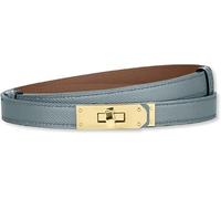 HEVIBK Women Skinny Leather Belt Classic Solid Color Alloy Turn Lock Ladies Adjustable Leather Belt Slim Thin Waist Belt （Light Blue/Gold）