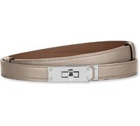 HEVIBK Women Skinny Leather Belt Classic Solid Color Alloy Turn Lock Ladies Adjustable Leather Belt Slim Thin Waist Belt （Light Khaki/Silver）