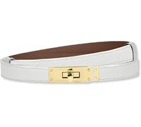 HEVIBK Women Skinny Leather Belt Classic Solid Color Alloy Turn Lock Ladies Adjustable Leather Belt Slim Thin Waist Belt （White/Gold）