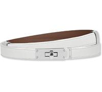 HEVIBK Women Skinny Leather Belt Classic Solid Color Alloy Turn Lock Ladies Adjustable Leather Belt Slim Thin Waist Belt （White/Silver）
