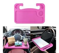 HEVLE Car Steering Wheel Desk, Car Table Tray, Car Food Tray for Eating with Drinks Holder, Steering Wheel Laptop Holder, Car Accessories Fits Most Vehicles Steering Wheels (Pink)