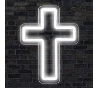 HEVMEVENI Cross Jesus Neon Sign, Home Decoration Flex Silicone LED Neon Sign Cross of Saint Wall Art Decor Led Religious Gift,White,60cm