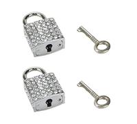 HEVSTIL Bling Square Padlock with Key Zinc Alloy Die Casting Diamond Small Square Lock Handbag Pendant Decorative Padlock for Jewelry Storage Box Diary,Pack of 2,Black