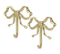 HEVSTIL Gold Bow Wall Hooks - 2 Pack Brass Butterfly Hangers - Elegant Decorative Towel & Coat Hooks - Luxury Gold Finish - for Bathroom, Bedroom, Kitchen - Easy Install with Screws