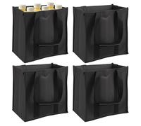 Hevtsde 4 Pcs Foldable Wine Tote Bag Reusable Nonwoven Wine Bottle Carrier Tote with Sturdy Handle and Divider for Party Picnic Camping Traveling(black-4-6 grid)