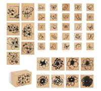 Hevtsde 41Pcs Wood Rubber Stamp Set Beautiful Pattern Rubber Seal Set Enrich Your Page Handbook DIY Seal Add Interest for Card Diary(Log Color,25)