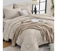HEVUMYI Beige Tan Twin-XL Comforter Set - 5-Piece All Season Bed in a Bag Twin-XL, Ultra Soft Bedding Set with Comforter, Flat Sheet, Fitted Sheet, Pillowcases, Pillow Shams, Beige Tan