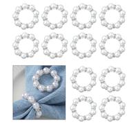 Hevysuo 12 Pcs Artificial Pearl Napkin Rings,Decor for Wedding,Napkin Buckles Table Decor,Plastic Napkins Ring for Candlelight Dinner Anniversary Family Party Banquet,1,9 x 0,3inch,Silver