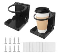 Hevysuo 2 Pcs Adjustable Folding Drink Holder Plastics,7.6cm Car Drinking Cup Holder with Screw,Universal Foldable Cup Holder for Car Truck Boat Van,Black