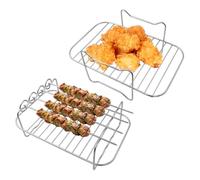 Hevysuo 2 PCS Air Fryer Racks,304 Stainless Steel Layered Dehydrator Rack with 4 Skewer Racks for AF500UK AF500UK and Other Dual-Zone Air Fryers