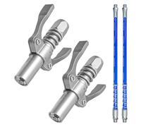 Hevysuo 2 Pcs G Coupler Grease Gun Double Handle Grease Metal,Grease Gun Mouthpiece Gear Oil Nozzle with 30cm Hose for All Types of Grease Guns,Silver