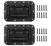 Hevysuo 2 Pieces Spring Loaded Case Handle with 20 Screws,Iron Chest Handles Flight Case Black Pull Ring Handle for Toolbox Replacement,Storage Boxes,16 x 10cm