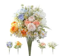 Hevysuo 4 Bunches Artificial Peony Flowers,Fake Flowers 32cm,Plastic Silk Artificial Flowers for Home Graves Office Party Wedding Decoration,White/Blue/Pink/Yellow