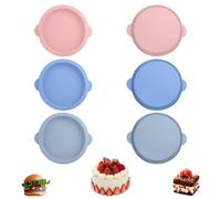 Hevysuo 6 Pack Round Silicone Layer Cake Mold,10cm Air Fryer Egg Mould for Muffin Lids,Toast,Non-Stick Cupcake Baking Mould Kitchen Bake Tool,Blue,Pink,Green Two Each Color