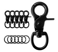 Hevysuo 6Pcs Swivel Clasps Lanyard Snap Hooks 60mm & 6Pcs Key Ring,Zinc Alloy Lobster Clasps for Linking Pet Collar Bag Strap Keys Organization,Black