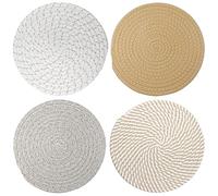 Hevysuo Braided Woven Table Mats 20cm Set of 4,Cotton Round Pot Coasters 20cm,Heat Resistant Placemats 7.87inch for Pans,Pots,Kitchen,Dining Table,Home Decor(Beige,Brown,Darkbrown,Lightbrown)