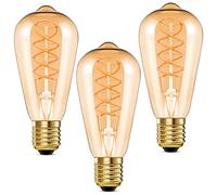 HEWA-Tech Spiral Dimmable LED Edison Bulbs ST64, E27 Screw, Non Flicker, 4W Retro Filament LED Vintage Light Bulbs, Soft Warm White 2200K, High CRI90, Amber Glass, 40 Watts Equivalent, 3 Pack