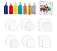 Hewaurorion Spin & Paint Refill Pack is for Arts & Crafts Painting Spinner Toys, Set of 36 Cardboard Pieces in 6 Unique Shapes, 2 Different Sizes, 3 Pieces Each - 7 Bottles of Colored Paint