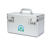 HEWEI WORKS Medication Lock Box, Lockable Medicine Storage, Empty First Aid, Medical Organizer, Safe lockbox for Home & Outdoor (Silver, Large)