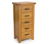 hewitt wooden chest of 5 drawers in rustic oak