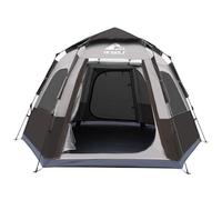 Hewolf 2/3/4 Person Camping Tent - Instant Pop Up Waterproof 2 Doors Tent with Easy Setup | 3-Season Hexagonal Dome Design for Family, Hiking & Traveling (Gray)