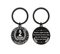 Hewonnn 2 Year Sober Gifts for Men Women, 2 Years AA Sobriety Keychain Recovery Token, 24 Months Sober Anniversary Soberversary Gift with Inspirational Stickers