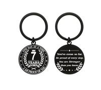 Hewonnn 7 Year Sober Gifts for Men Women, 7 Year AA Sobriety Keyring Recovery Token, 7th Sober Keyring Soberversary Gift with Inspirational Stickers
