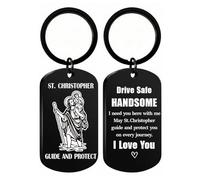 Hewonnn Drive Safe Handsome Gifts - St. Christopher Keyring for Boyfriend Husband - Saint Christopher Protection Gift Set with Trust in God Mirror Stickers