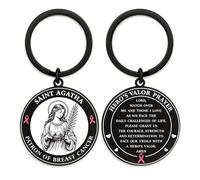 Hewonnn Saint Agatha Breast Cancer Keyring - St. Agatha Patron Saint Prayer Keyring, Breast Cancer Awareness Gift for Women, Christian Support Gift for Patients Survivors