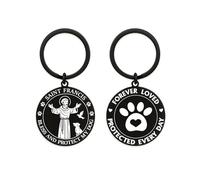 Hewonnn Saint Francis Gifts for Dog Lovers - St. Francis Bless and Protect My Dog Keyring - Double-Sided Pet Protection Gift