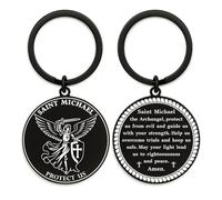 Hewonnn Saint Michael Keyring - St Michael the Archangel Protection Prayer Coin Keyring - Saint Michaels Medal Challenge Gift, Catholic Christian Religious Gift for Men Women