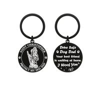 Hewonnn St Christopher Protection Keyring - Drive Safe Dog Dad Gift from Dog - “I Love You Drive Safe/Trust in God” Mirror Stickers Gifts Set
