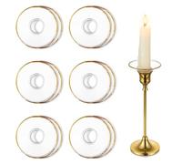 Hewory Glass Bobeches for Candlesticks, 12 pcs Candle Drip Protectors Candle Rings for Tapers, Candle Drip Catcher for Stick Candles for Wedding Parties Church, Round, Gold Rim Clear