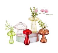 Hewory Mushroom Bud Vases for Flowers: 5 Mushroom Shaped Flower Vase Small Vases for Table Decoration, Coloured Glass Vase for Room Decor Home Bedroom Living Room