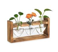 Hewory Propagation Station Plant Terrarium: Vintage Heart Shaped Glass Vase with Retro Wooden Stand - Glass Terrarium Jar Hydroponics Propagators for Plants Home Office Table Centrepiece