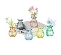 Hewory Small Vases for Table Decoration: 6pcs Glass Bud Vase for Flowers - Coloured Mini Flower Vases for Living Room Decor Cute Wedding Centrepieces
