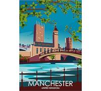 Hewson's Gifts UK Travel Print UK Cities and Shires, Handmade Print Of The Beautiful Places of United Kingdom, UK Artwork Wall Art Poster For New Home Kitchen Print (Manchester, A2 Unframed Print)
