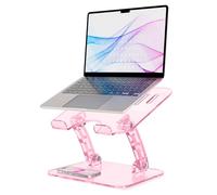 HEWYIOS Pink Acrylic Adjustable Laptop Stand,Adjustable Height Foldable Laptop Riser for Desk, Clear Portable Laptop Holder Ergonomic Computer Stand,Compatible with 10-17.3” Laptops (Pink)