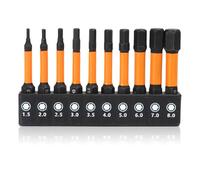 Hex Allen Key Drill Bit Set, 10 Pcs Impact Screwdriver Driver Bits S2 Steel 50mm Length Magnetic Allen Wrench H1.5-H8