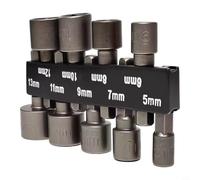 Hex Bit Socket Set 14pcs Anti-Rust Steel Drill Fit(9pcs) | 9-piece metric set, 5-13mm sizes, quick-change hex shank, chrome vanadium steel, black anti-rust finish